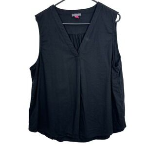 Vince Camuto Black Linen Blend Sleeveless V-Neck‎ Tunic Top Plus Size XXL